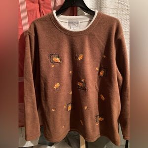 Bonnie Evans Plus women Woman Sweater Top Blouse Flowers 2X Brown Warm